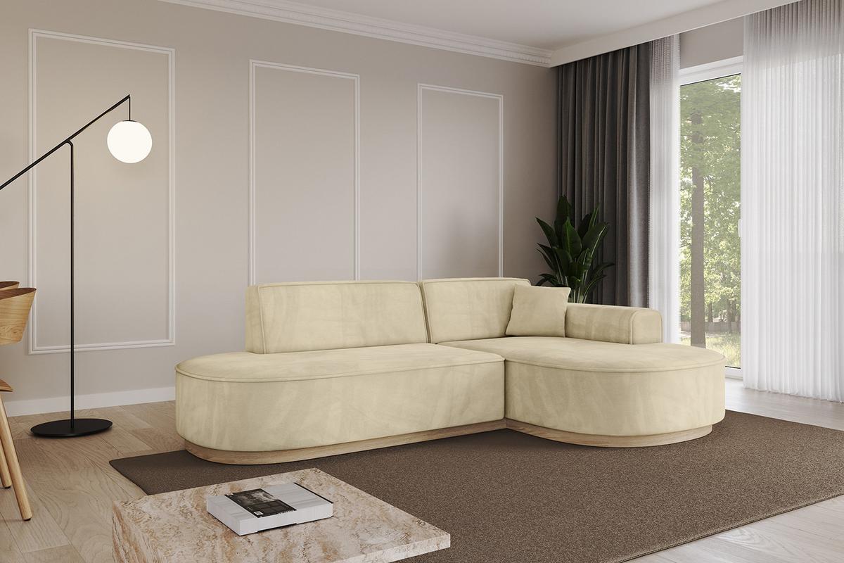 ECKSOFA Ottomane Rechts MARI-L1-v1 - 243x171x83 cm Beige Velours - Beige, Holzwerkstoff/Textil (171/243cm) - ALTDECOR