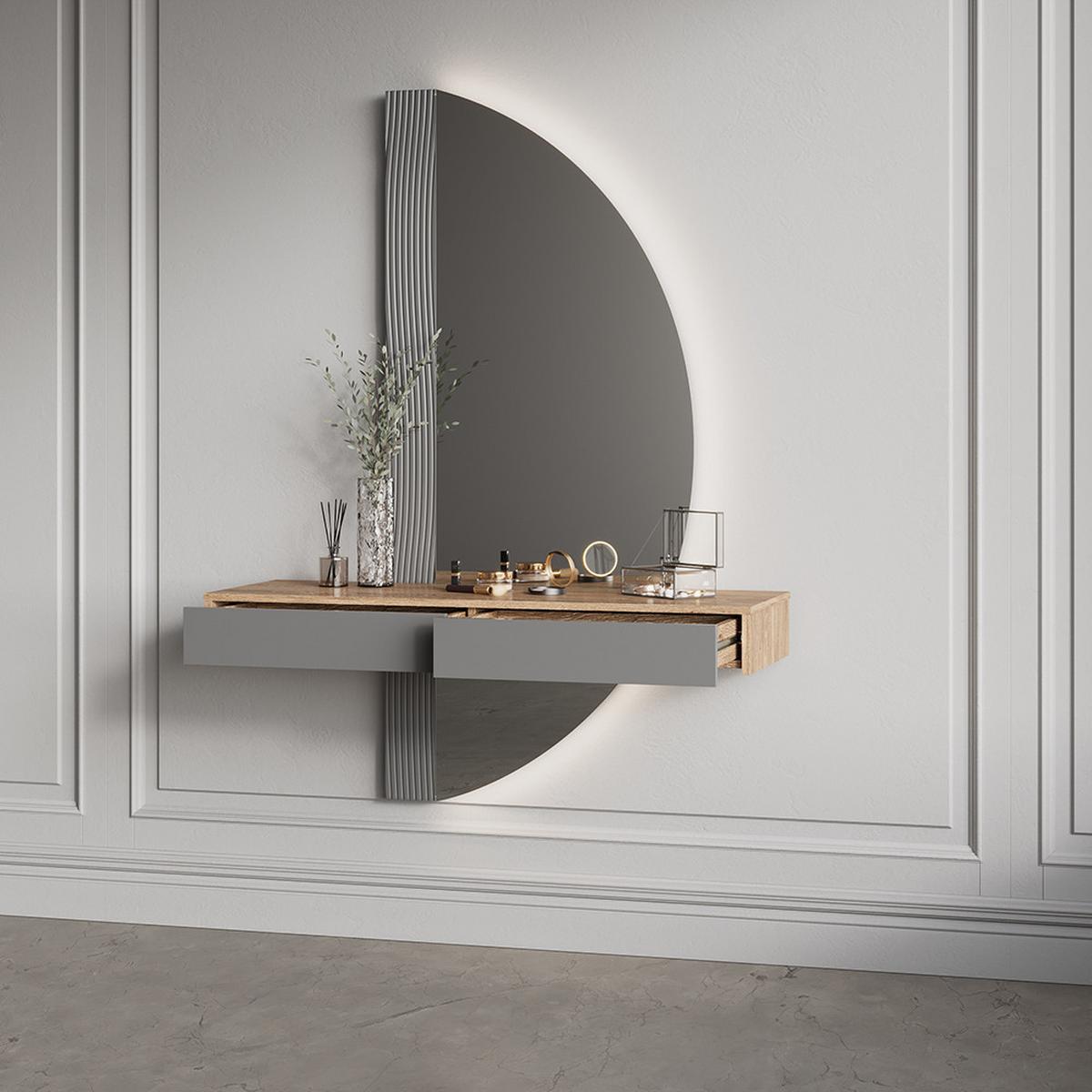 SCHMINKTISCH Ascona Grau 120 cm mit 2 Schubladen - Grau, Holzwerkstoff (120/161.1/40cm) - Livinity®