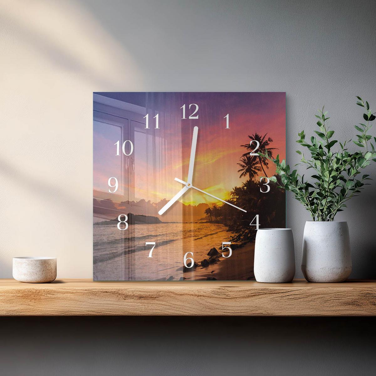 WANDUHR aus Glas 30x30 cm - Sonnenuntergang - Multicolor, Glas (30/30/0.4cm) - TULUP