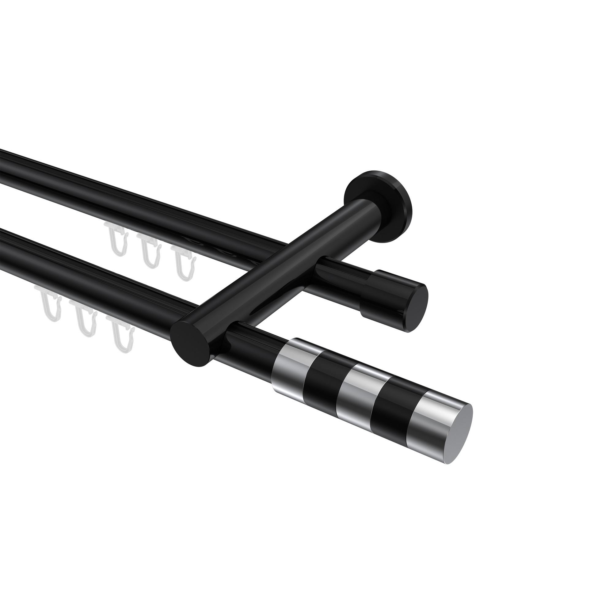 GARDINENSTANGE INNENLAUF Platon Mavell 400 cm (geteilt in 2 x 200 cm), 2-läufig, 20 mm Ø Schwarz - Chromfarben/Schwarz, Metall (400cm) - INTERDECO