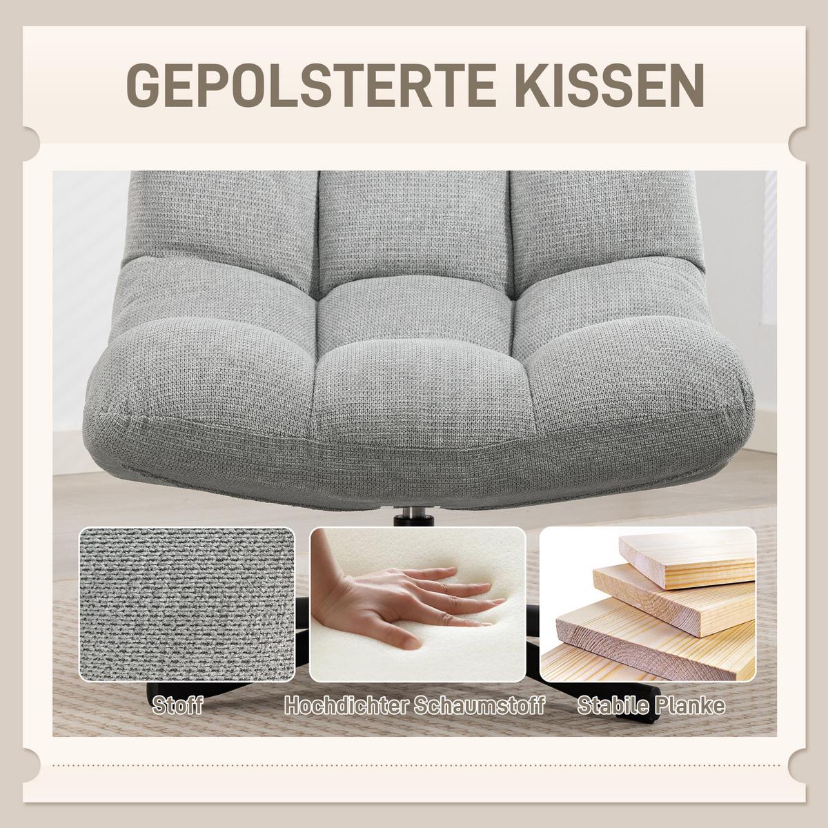 LOUNGESESSEL Chenille Stahl Hellgrau - Hellgrau/Schwarz, Textil/Metall (75/90/95cm) - HOMCOM