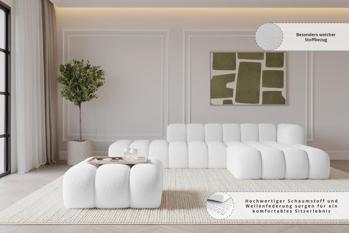 POUF OLEA-PUF 91x87x44 cm Weiß Bouclé Modular Sitzhocker - Schwarz/Weiß, Holzwerkstoff/Kunststoff (91/44/87cm) - ALTDECOR