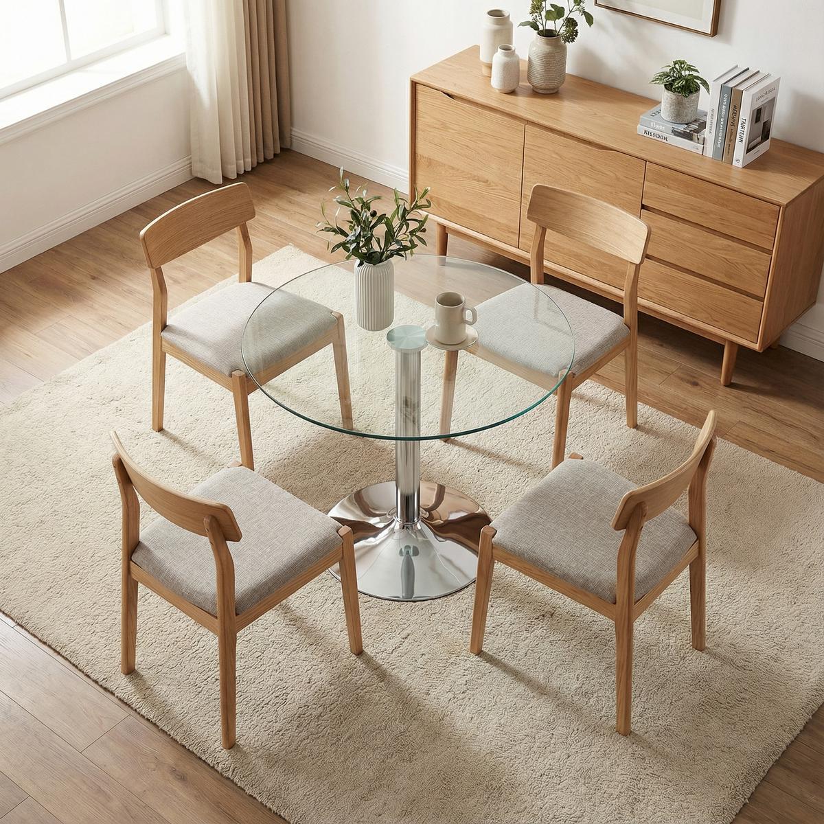 ESSTISCH Ø 85 cm Runder in Glas & Silber - Eichefarben, Glas (85/85/76cm) - Urban Meuble