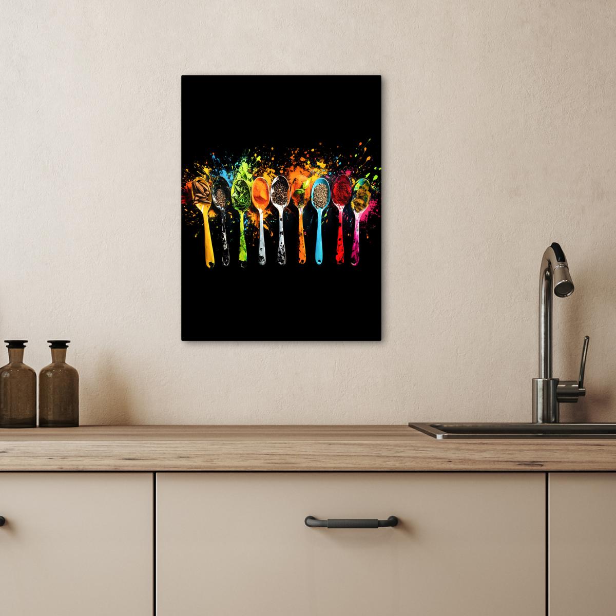 LEINWANDBILD Löffel - Gewürze - Modern - Graffiti - Farbe - Farbenfroh Room Decor 30x40 cm - Multicolor, Textil (30/40cm) - MuchoWow