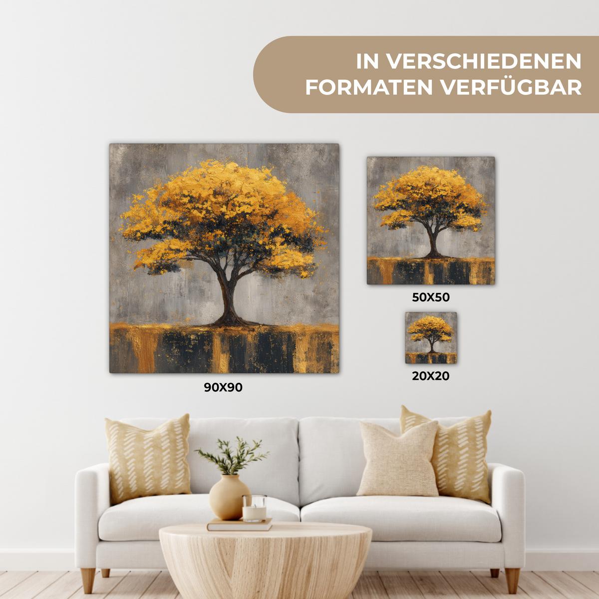 LEINWANDBILD Baum - Blätter - Gold - Abstrakt Deko Wohnzimmer 20x20 cm - Grau, Textil (20/20cm) - MuchoWow