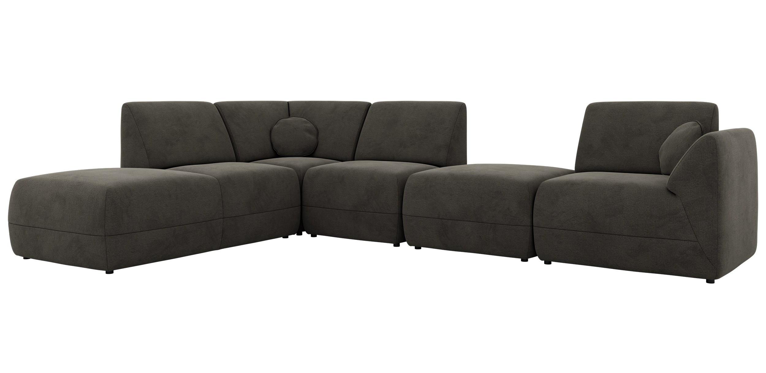ECKSOFA NOARA 6M L Dunkelgrau Velvet - Links - Dunkelgrau/Schwarz, Kunststoff/Textil (244/355cm) - MKS
