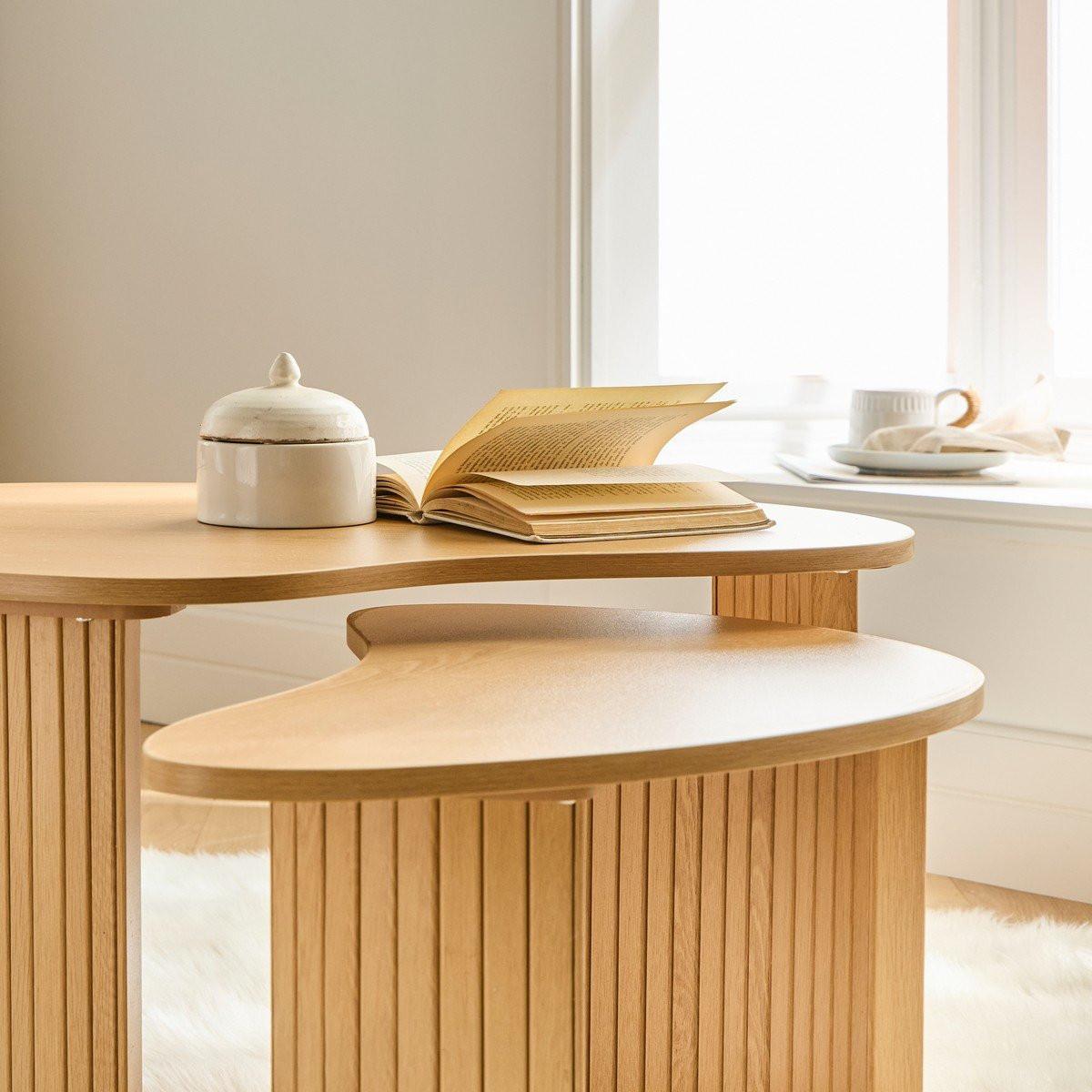 COUCHTISCH in organischer Form 2er-set - théa 80/60/40 cm - Apfelbaumfarben, Holzwerkstoff (60/40/80cm) - Calicosy