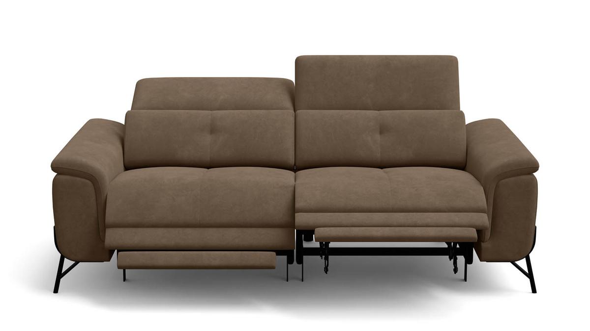 SOFA RELAX AVENA 3-Sitzer, brauner Veloursstoff - Schwarz/Braun, Holz/Textil (204/80/108cm) - Courtois Laville