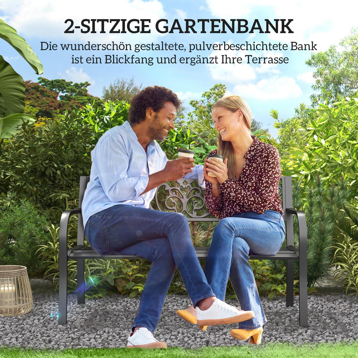 WETTERFESTE SITZBANK, bis 250 kg Belastbar, 127cm x 60cm x 87cm, Metall, Schwarz - Schwarz, Metall (60/87/127cm) - Outsunny