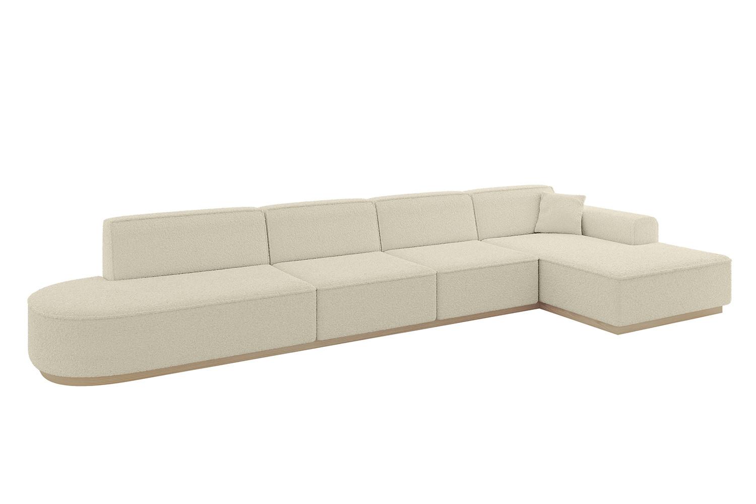 ECKSOFA Ottomane Rechts IREA-L3 - 412x165x80 cm Beige - Hellbraun/Creme, Holzwerkstoff/Textil (412/165cm) - ALTDECOR