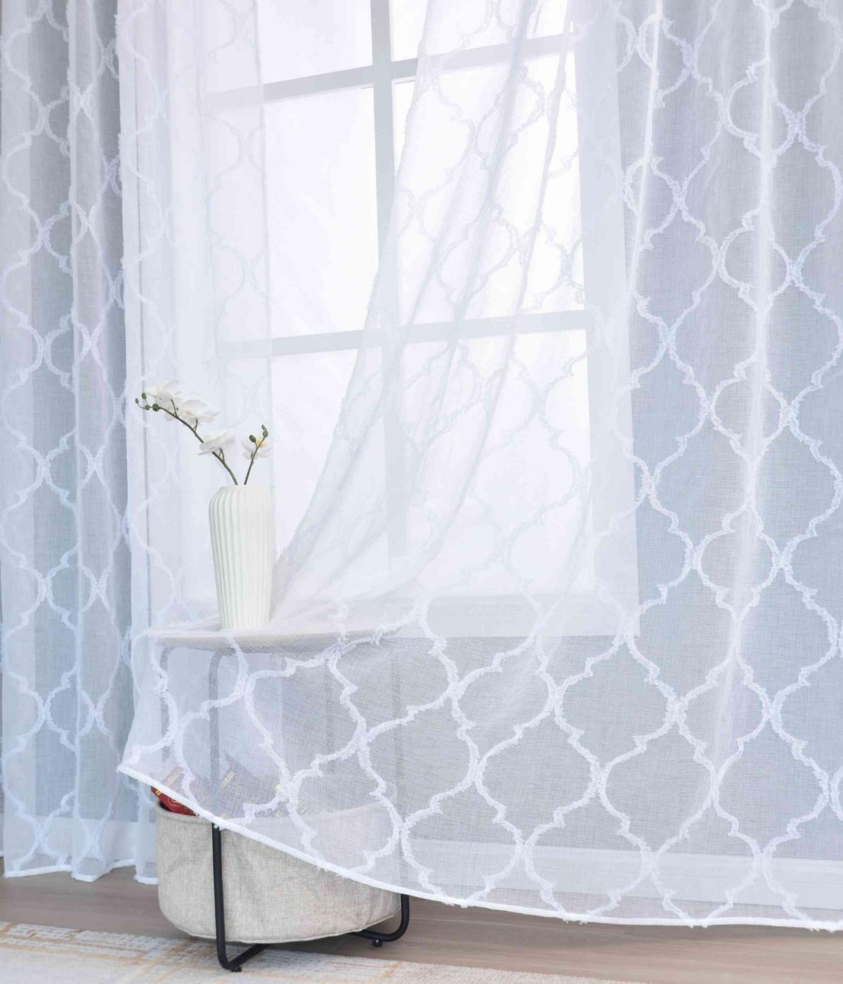 GARDINE VALENCIA HxB 245x145 cm Natur Lacework - Weiß, Textil (145/245cm)