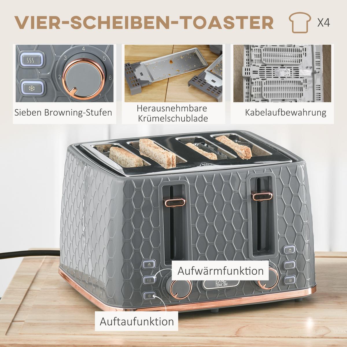 KOCHER-TOASTER-SET 2er Set Kunststoff Stahl Grau - Grau, Kunststoff (19.5/23.4/24.2cm) - HOMCOM