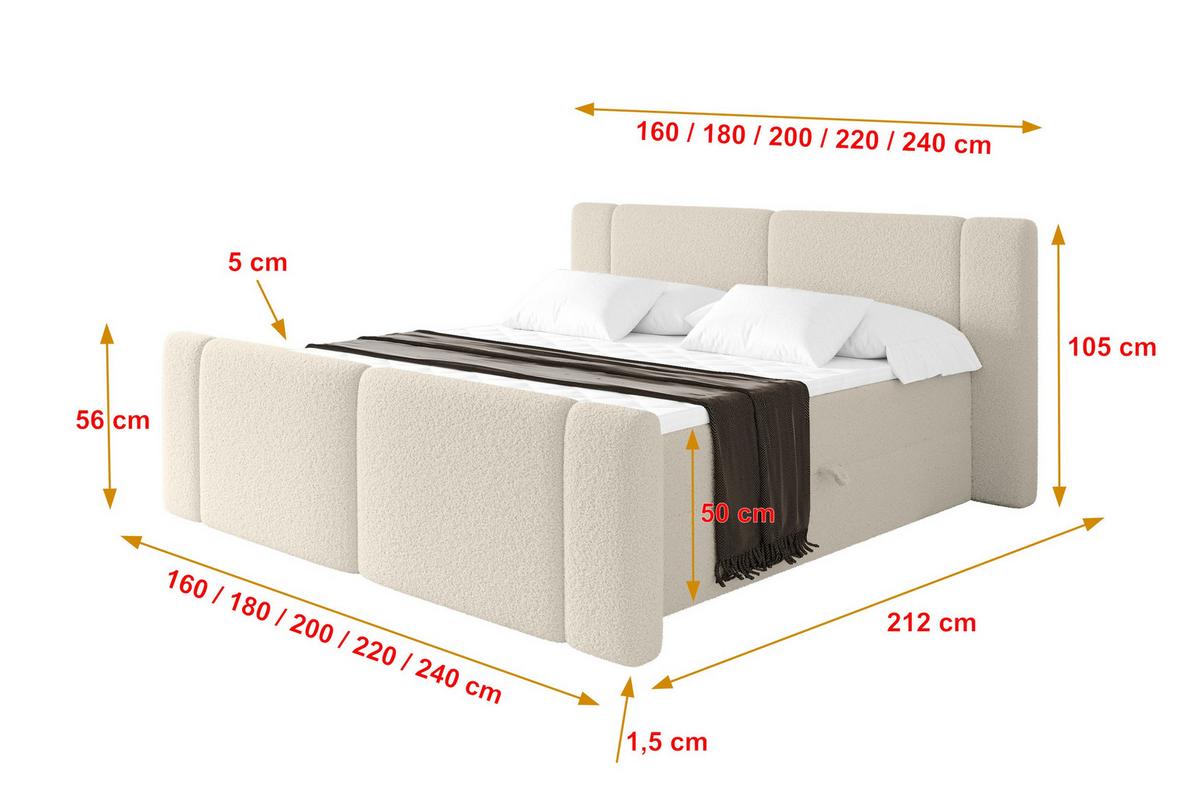 BOXBETT mit Matratze H3 - EVON Zanozek - 180x200 cm Beige - Kaschmir, Holzwerkstoff (180/200cm) - ALTDECOR