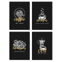 POSTER Set mit 4 für Cafés, Restaurants und Kaffeeliebhaber A4 Schwarzer Rahmen - Schwarz, Papier (29.7/3cm) - Nacnic
