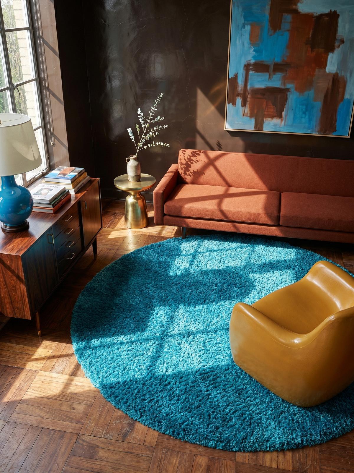 HOCHFLORTEPPICH RHEIN, einfarbig, aus Polypropylen, Türkis, Ø 200 cm - Blau, Textil (200/200cm) - KADIMA DESIGN