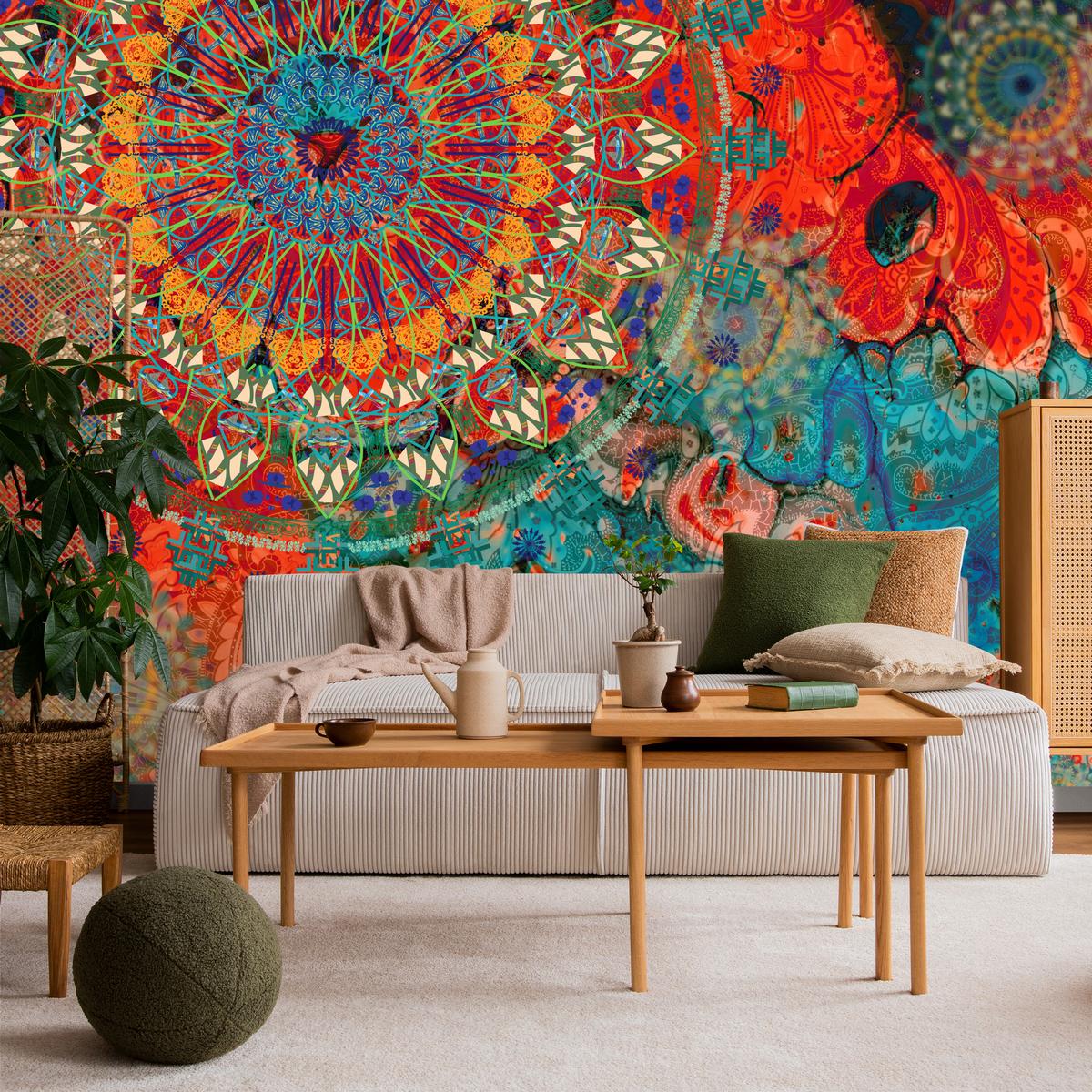 FOTOTAPETE für Wohnzimmer Farbenfrohe Mandalas Abstraktion Muster 350x256 - Multicolor, Papier (350/256cm) - Muralo