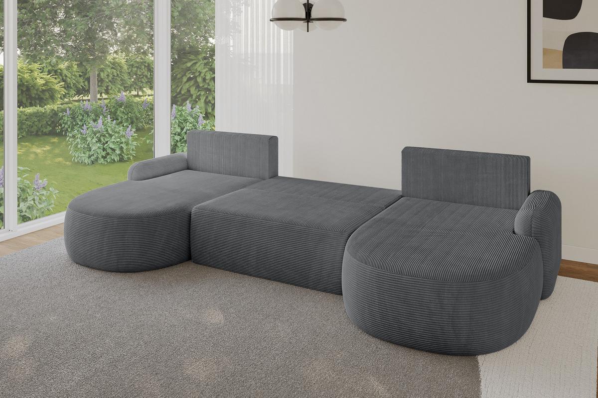 WOHNLANDSCHAFT mit Schlaffunktion und Bettkasten LIRA-U - 335x172x89 Dunkelgrau - Anthrazit, Holzwerkstoff/Textil (335/89/172cm) - ALTDECOR