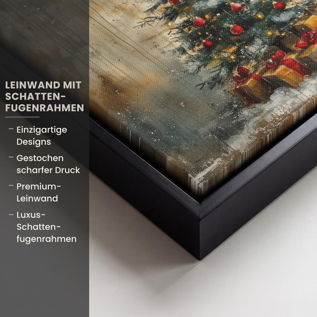 LEINWAND Bilder mit Rahmen - Weihnachtsbaum - Vintage - Weihnachten - Geschenk - 20x20 - Rostfarben, Textil (20/20cm) - MuchoWow
