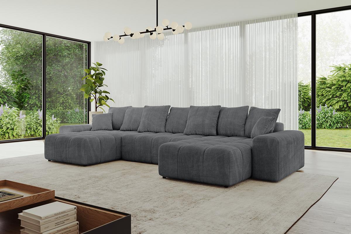 WOHNLANDSCHAFT ENIL-U 401x189x68 Dunkelgrau Cord - Dunkelgrau, Holzwerkstoff/Kunststoff (401/68/189cm) - ALTDECOR
