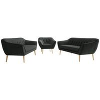 SITZGARNITUR PIRS 3+3+1 - Dunkelgrau Strukture - Holzbeine - Dunkelgrau/Buchefarben, Holzwerkstoff/Textil (180/75/74cm) - MKS