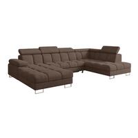 WOHNLANDSCHAFT mit Schlaffunktion und Bettkasten Ottomane RECHTS COMA U 345x203x79 Braun Velours - Braun, Holzwerkstoff/Textil (203/79/345cm) - ALTDECOR