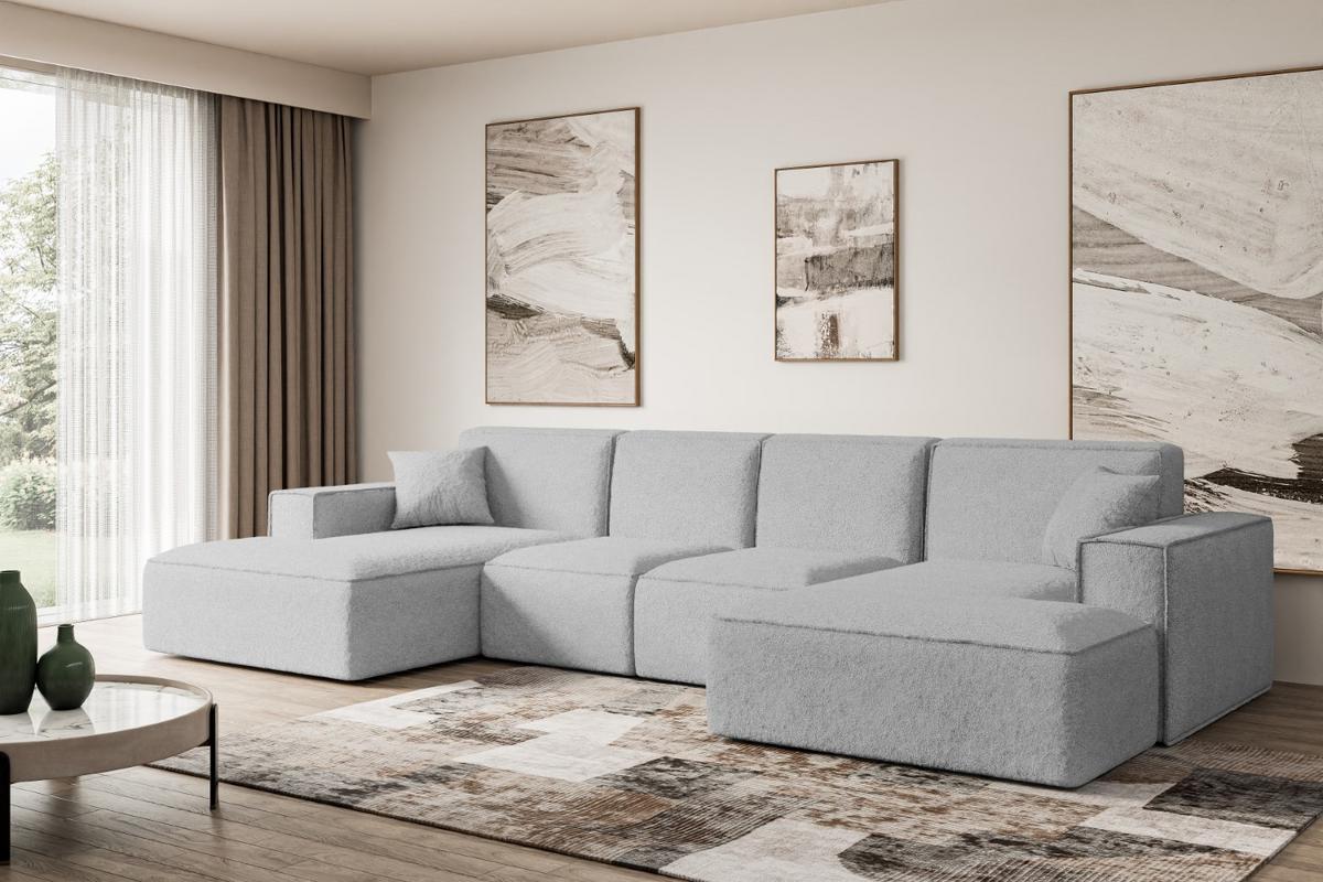 WOHNLANDSCHAFT SIERRA-U - 349x169x80 cm Hellgrau Bouclé - Hellgrau/Schwarz, Holzwerkstoff/Kunststoff (349/80/169cm) - ALTDECOR