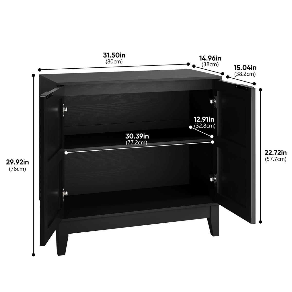 SIDEBOARD 80 cm Schwarz MDF mit 2 Türen, geschnitzter Front und verstellbaren Regalen - Schwarz, Holzwerkstoff (80/76/38cm) - Urban Meuble