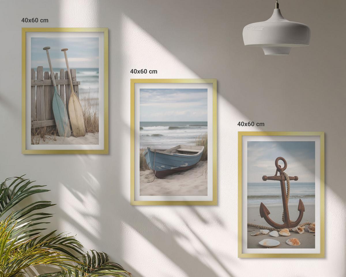 BILDER SET 3er Set - 40x60 cm Goldrahmen - Strandbootanker Sand - Goldfarben, Kunststoff (40/60cm) - TULUP