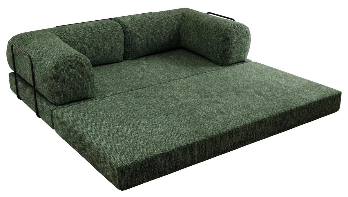 3-SITZER SOFA ORSETTO - Dunkelgrün Schenille grob gewebt - Dunkelgrün/Schwarz, Textil/Metall (200/70/100cm) - MKS