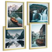 BILDER SET 4er Set - 50x50 cm & 40x60 cm Goldrahmen - Spiegelung der Boote auf Bergseen - Goldfarben, Kunststoff (50/50cm) - TULUP