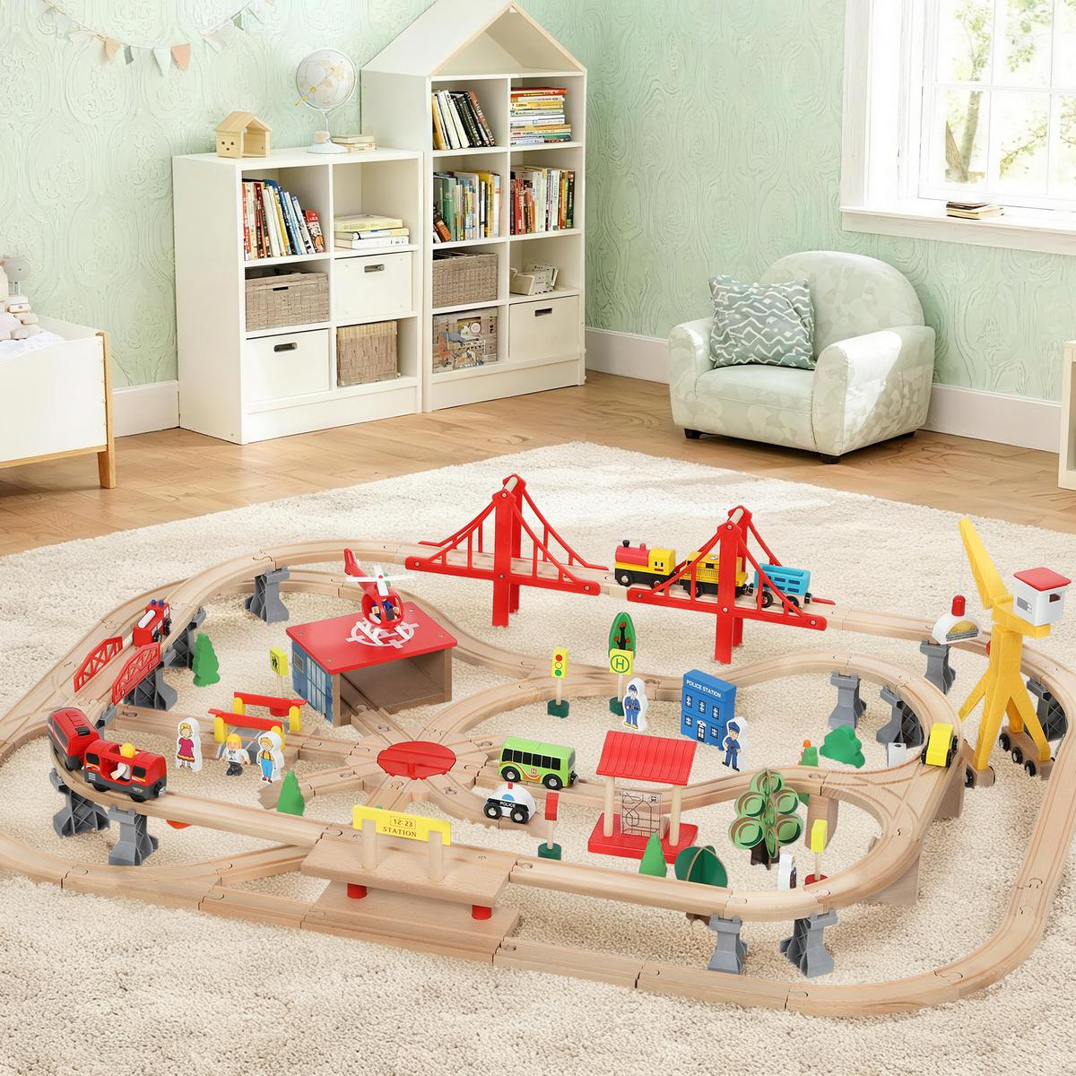 HOLZEISENBAHN-SET Buchenholz Metall Mehrfarbig - Multicolor, Holz (80/24/120cm) - AIYAPLAY