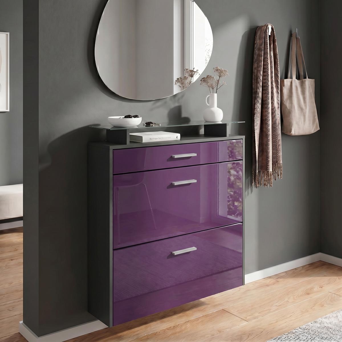 SCHUHSCHRANK Malea Fronten in Brombeer Hochglanz - Brombeere, Holzwerkstoff (89/96/23cm) - Vladon