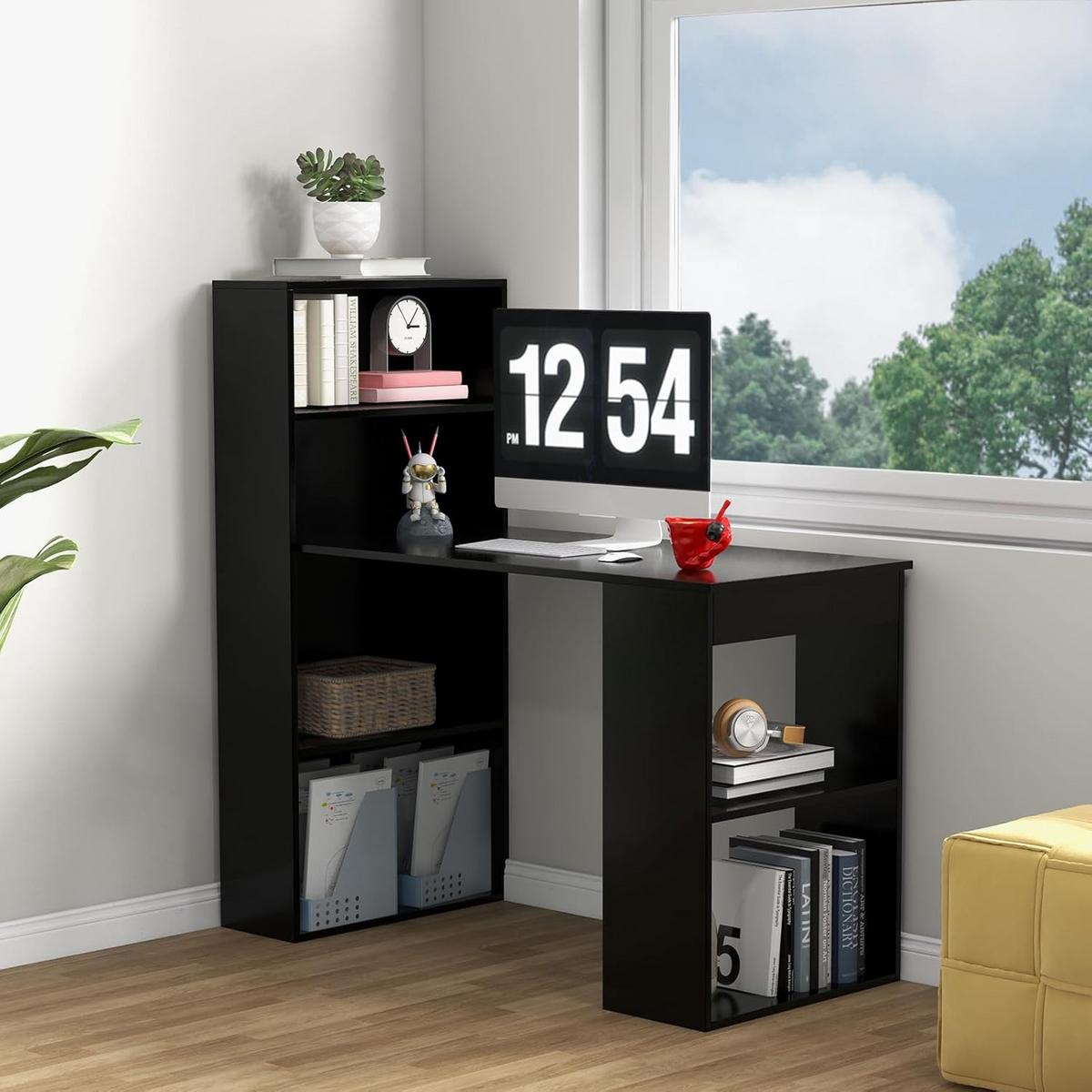 SCHREIBTISCH 120cm Schwarz - Schwarz, Holz (52/122/120cm) - COSTWAY