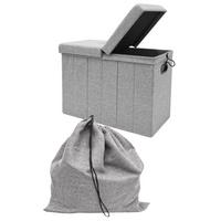 WÄSCHEKORB 85 Liter Faltbar mit Wäschesack 62x31 cm Grau - Grau, Kunststoff (31/45/62cm) - Dunedesign