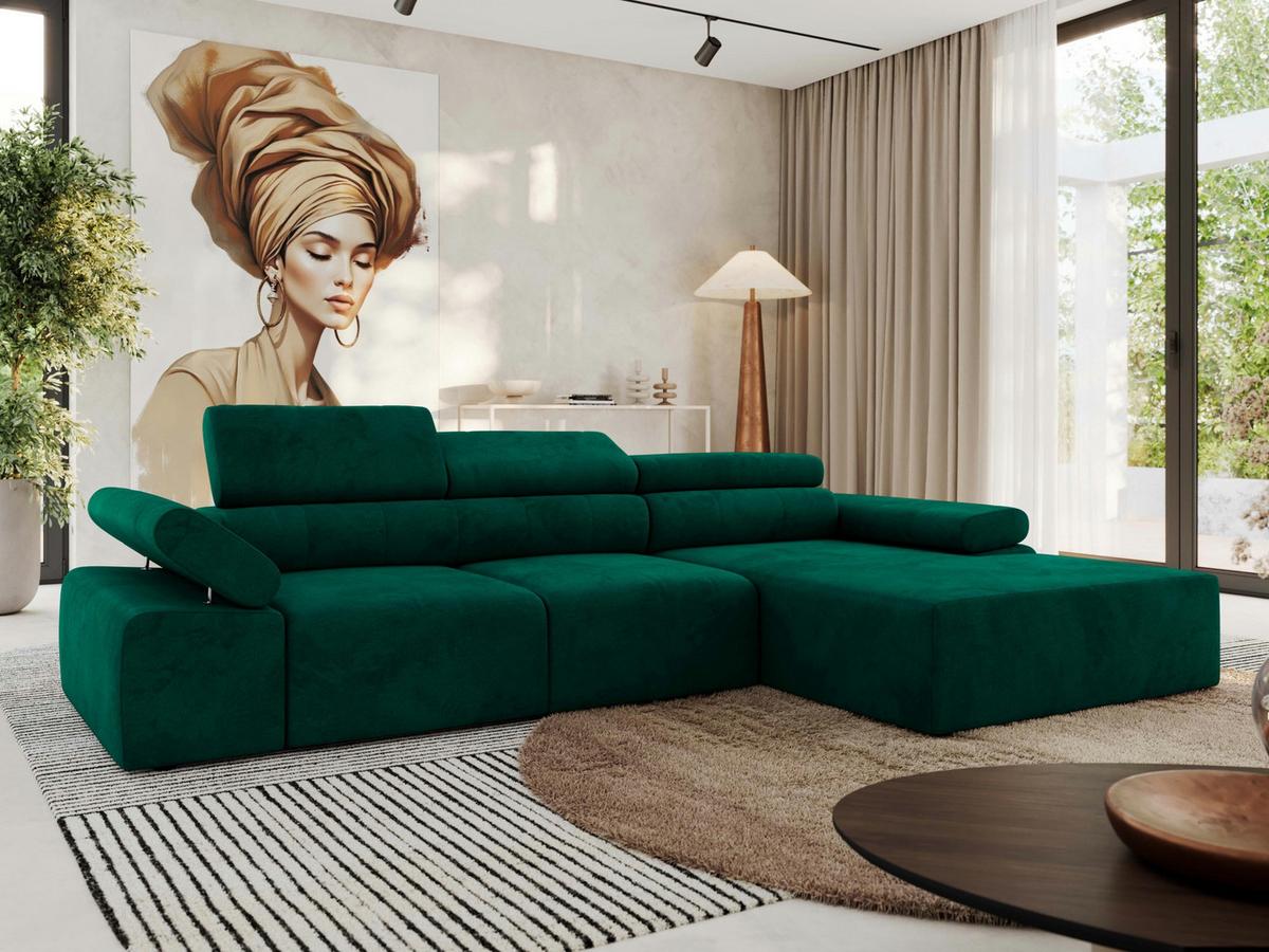 ECKSOFA RILASSO L Dunkelgrün Velvet - rechts - Dunkelgrün/Schwarz, Kunststoff/Textil (174/296cm) - MKS