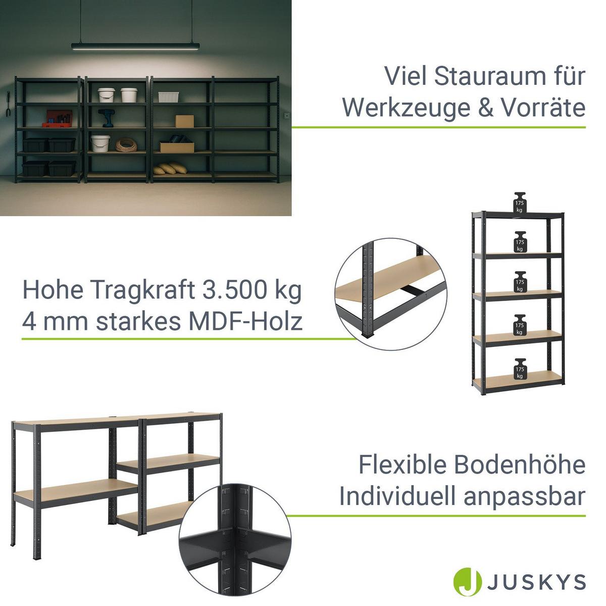 LAGERREGAL Basic grau 180x90x40 cm (4er-Set) - Grau, Metall (90/180/40cm) - Juskys