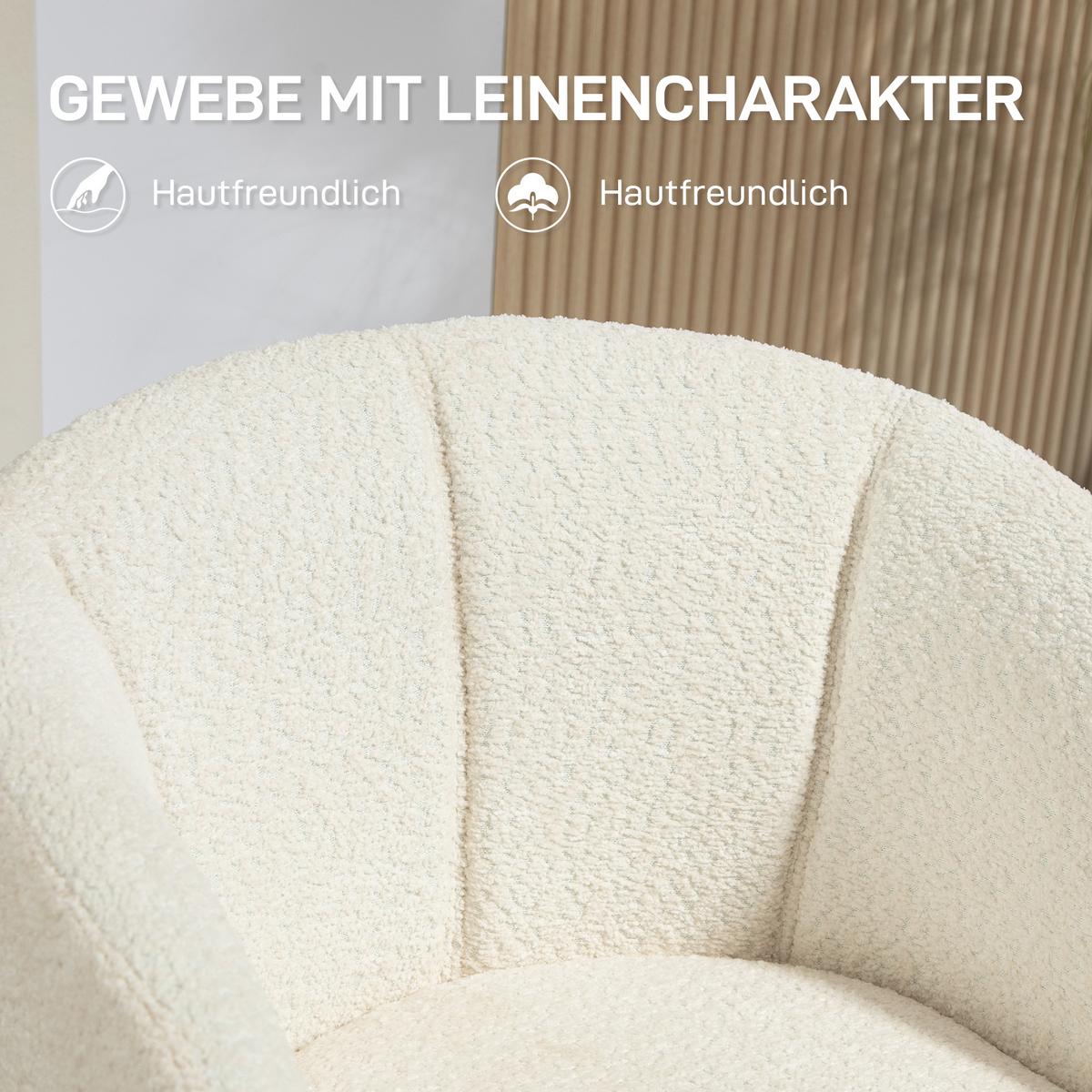 ARMLEHNENSTUHL Loungesessel mit Armlehne, 360° Drehfunktion, Leinenoptik, Cremeweiß - Creme, Kunststoff (58.5/78.5/59cm) - HOMCOM