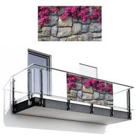 BALKON-SICHTSCHUTZ Bougainvillea - Steinmauer - Rosa Witterungsbeständig 200x110 cm - Magenta, Kunststoff (200/110cm) - MuchoWow