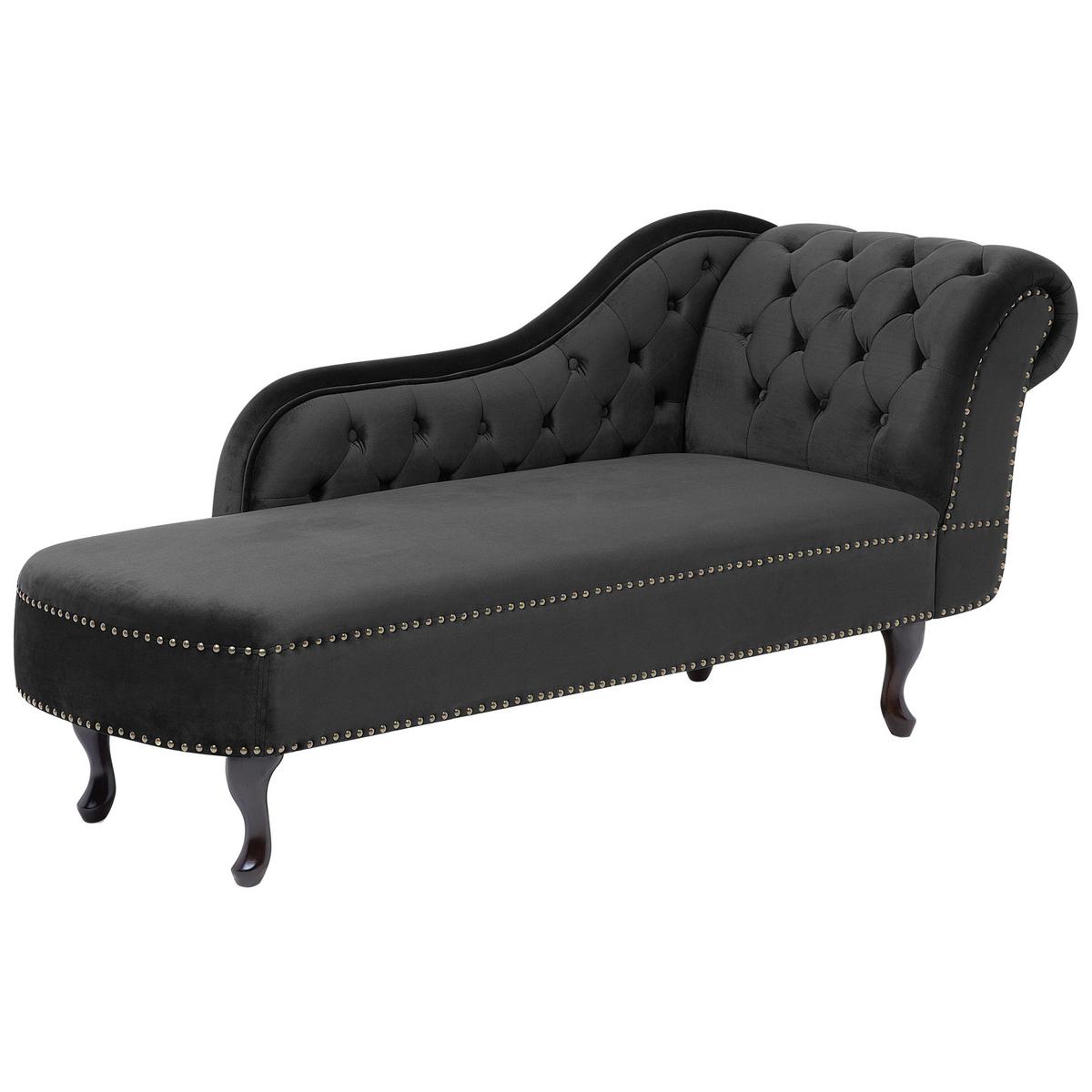 CHAISELONGUE Samtstoff schwarz rechtsseitig Nimes - Dunkelbraun/Schwarz, Textil (170/79/61cm) - Beliani