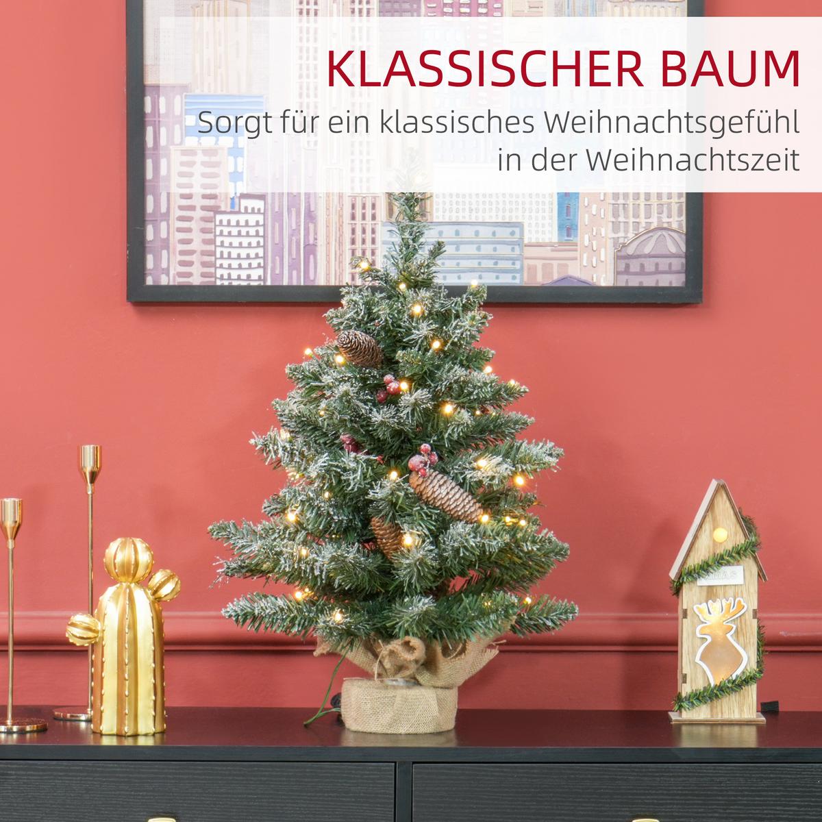 KÜNSTLICHER Weihnachtsbaum 0,6 m Christbaum 86 Astspitzen mit 50 warmweißen LED - Grün, Kunststoff (60cm) - HOMCOM