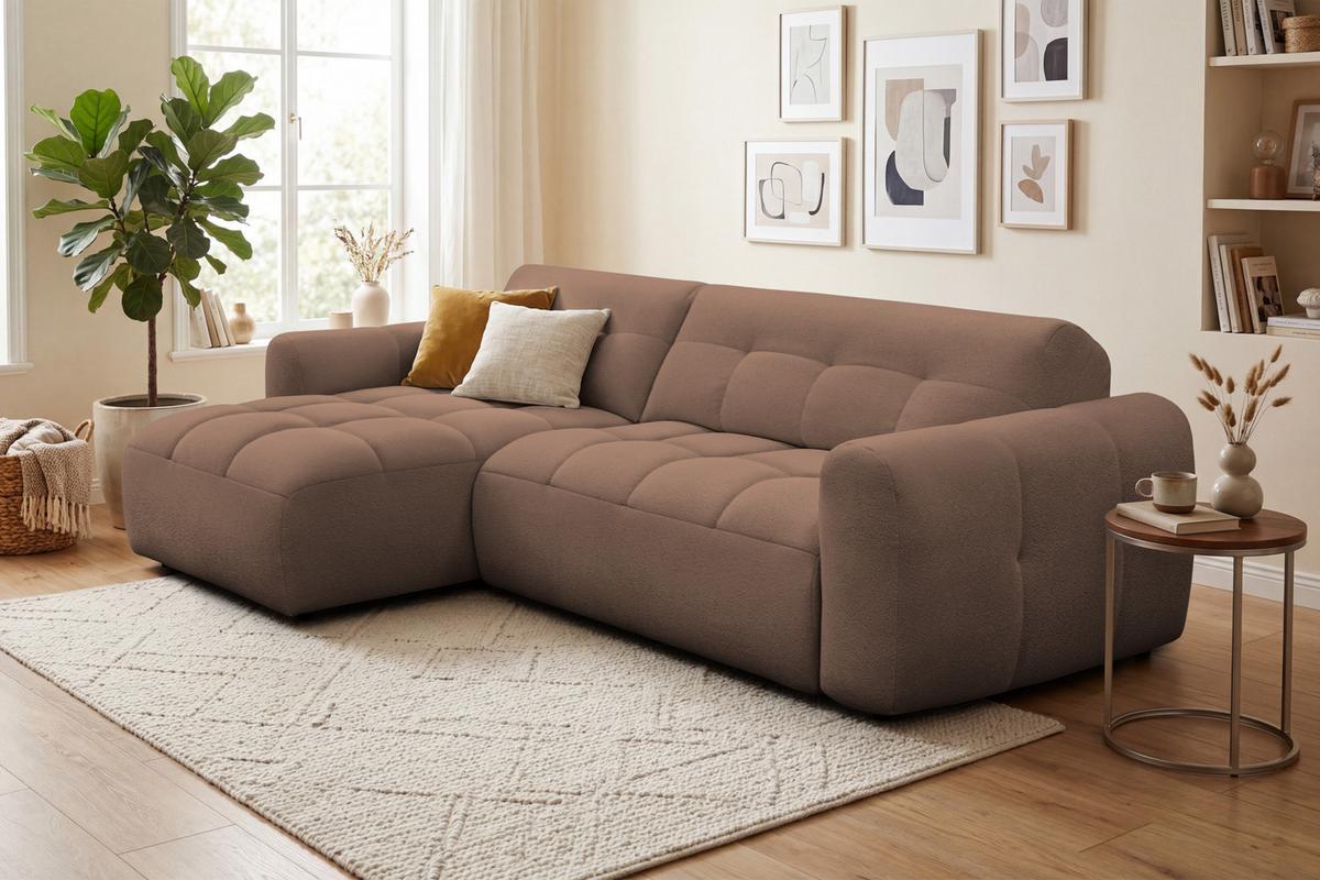 ECKSOFA LUMERO 4-Sitzer LINKS, braun - Schwarz/Braun, Holz/Textil (275/166cm) - Courtois Laville
