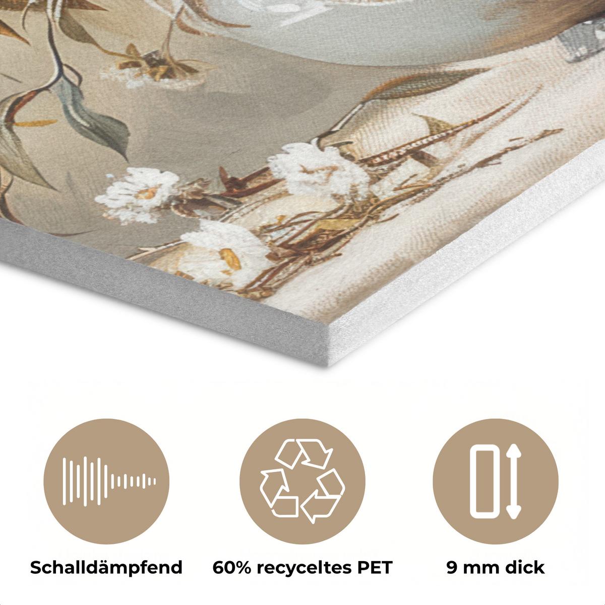 AKUSTIKBILD Blumen - Vase - Stilleben - Beige Kunstdruck Schlafzimmer 50x70 cm - Creme, Kunststoff (50/70/0.9cm) - MuchoWow