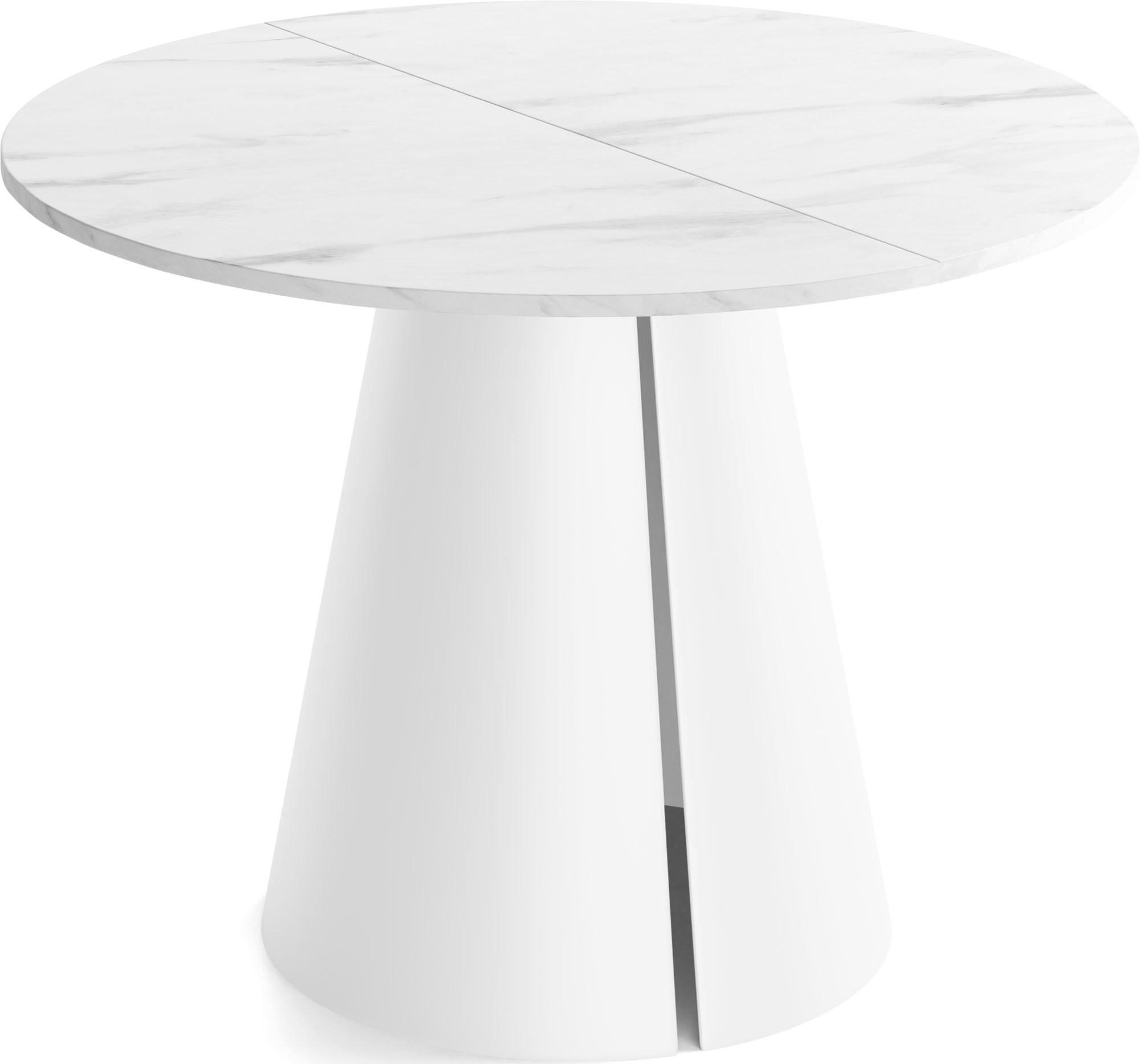 ESSTISCH Lamio runder ausziehbarer, Marmor Weiß 100-180/100/76 cm - Ecru/Weiß, Holzwerkstoff/Metall (100/176/76cm) - WFL GROUP