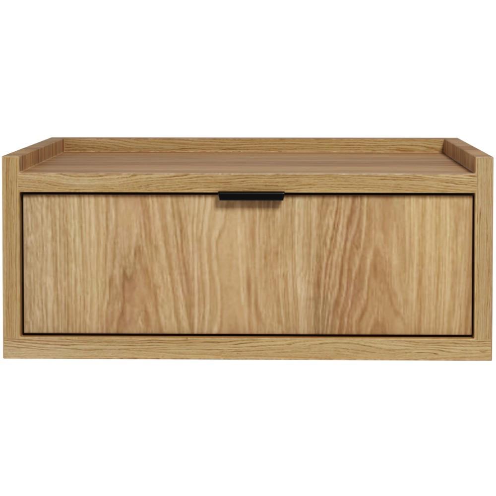NACHTTISCH Evron mit 1 Schublade, Hängender, Hikora Eiche - Eichefarben/Schwarz, Holzwerkstoff/Metall (40/21/40cm) - Beautysofa