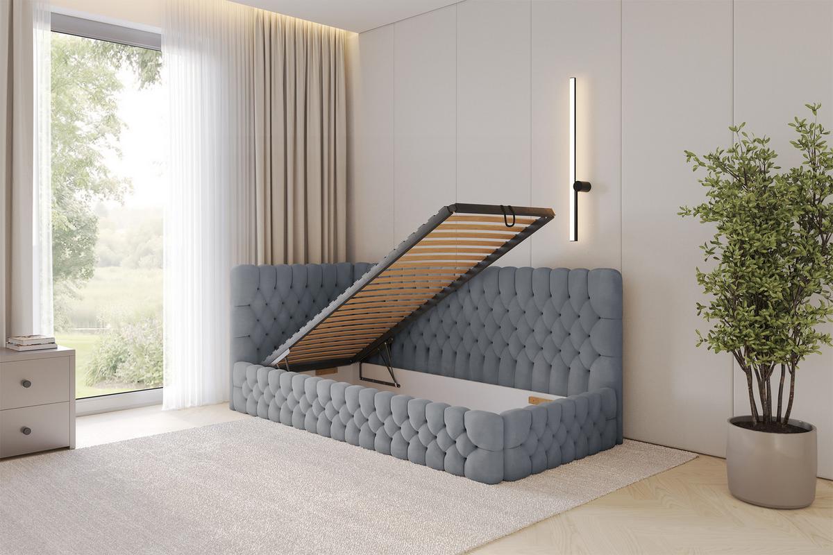 EINZELLBETT Jugendbett mit Bettkasten, Rechts - MULY 100x200 Grau - Blaugrau, Holzwerkstoff/Textil (100/200cm) - ALTDECOR