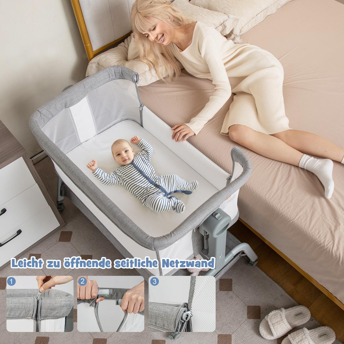 BEISTELLBETT Grau - Grau, Textil - COSTWAY