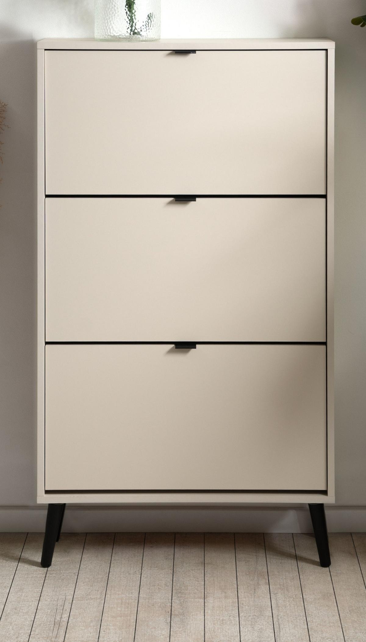 SCHUHSCHRANK samt 70 x 125 cm, Schuhkipper mit großen 3 Klappen - Beige/Schwarz, Holz/Holzwerkstoff (70/125/24cm) - Furn.Design