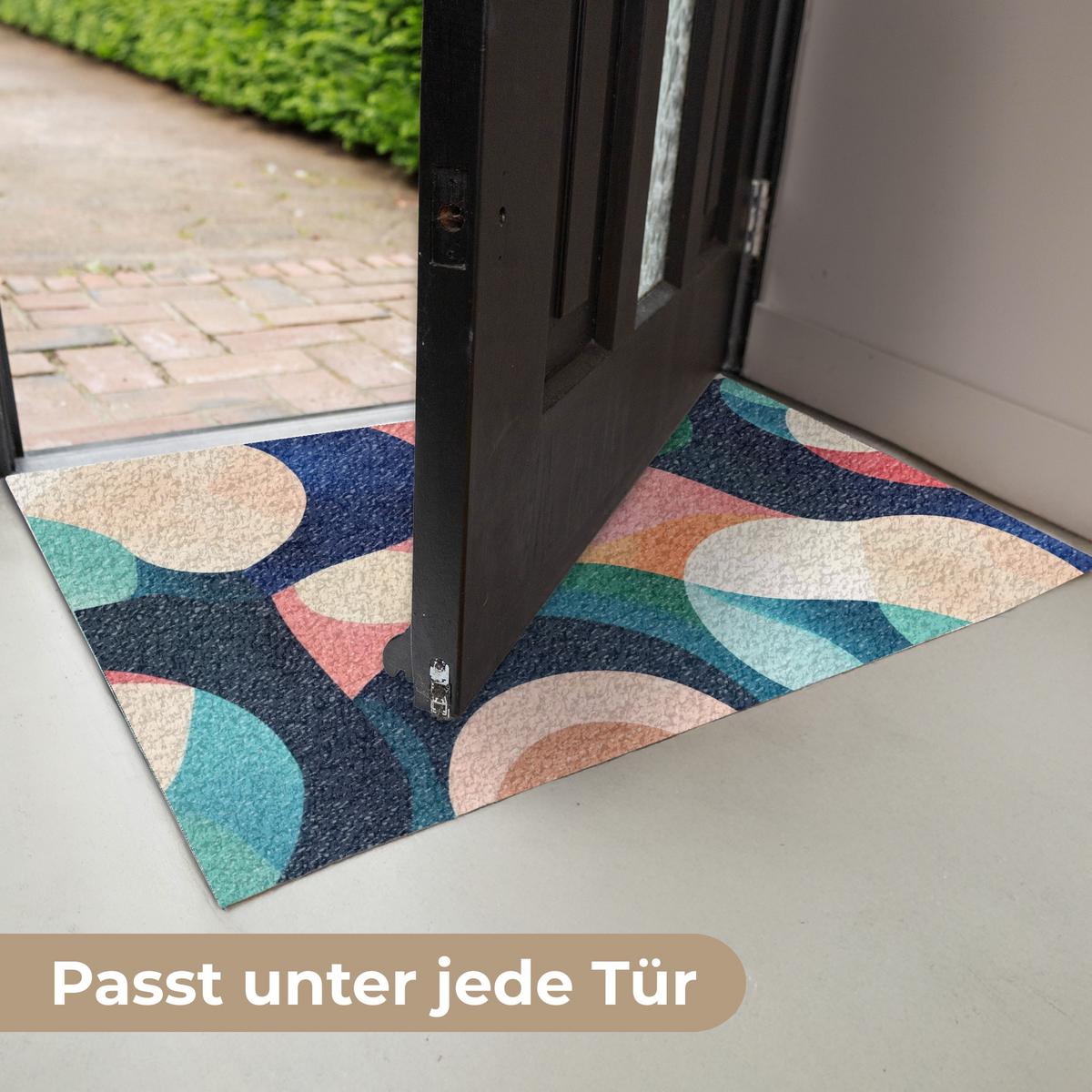 FUSSMATTE Abstrakt - Blau - Rosa Fußabtreter 90x60 cm - Multicolor, Kunststoff (90/0.4cm) - MuchoWow