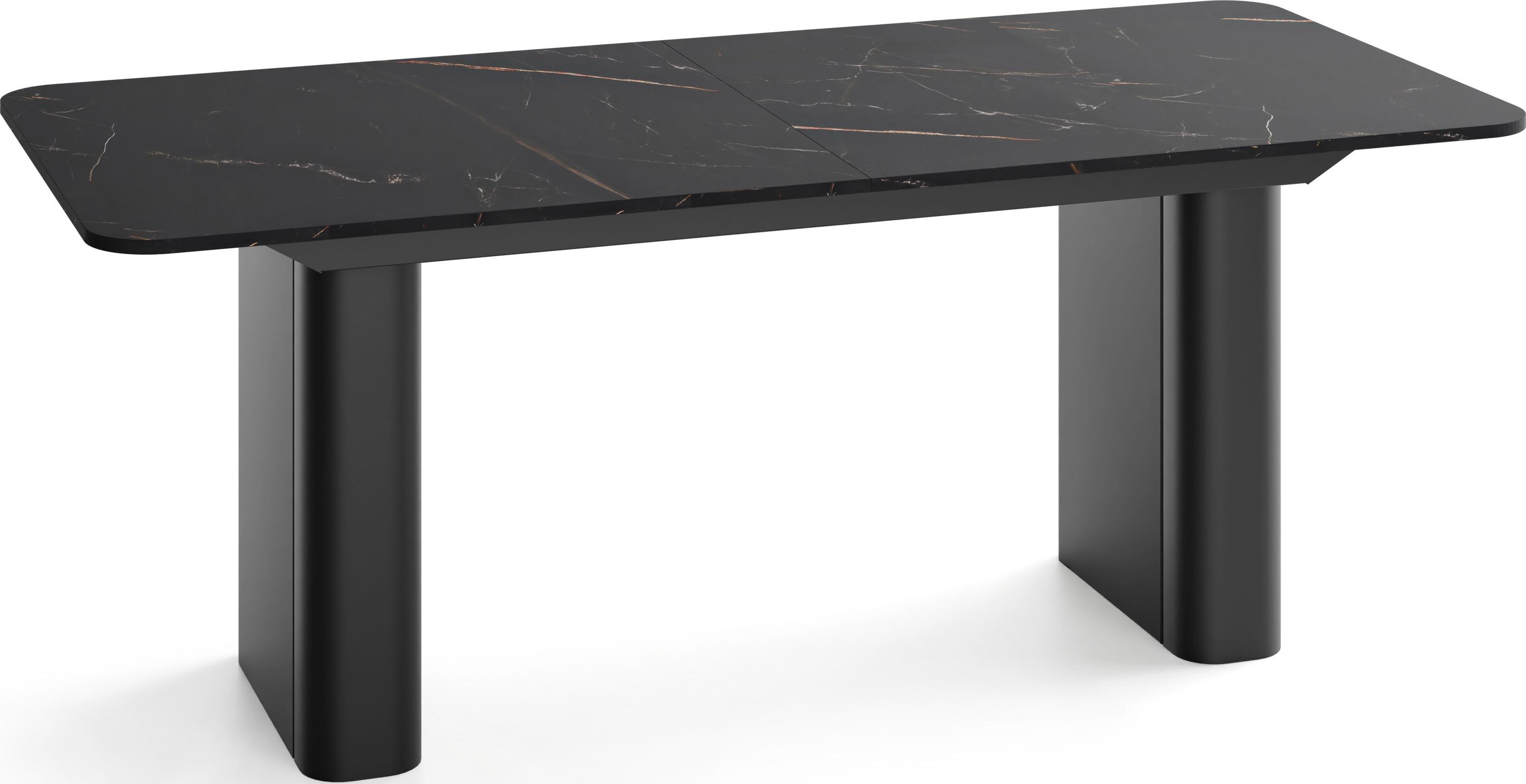 ESSTISCH Riven rechteckig ausziehbar verlängerbar mit Butterfly-Auszug, Schwarz Marmor Kupfer 200-296/90/76 cm - Schwarz/Kupferfarben, Holzwerkstoff/Metall (90/296/76cm) - WFL GROUP
