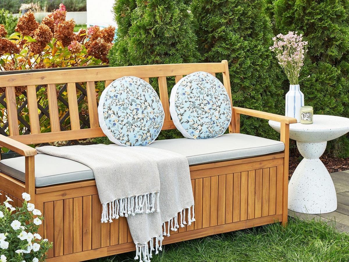 GARTENKISSEN 2er-Set Blumenmuster blau 40 cm Valloria - Hellblau, Textil (40/40cm) - Beliani